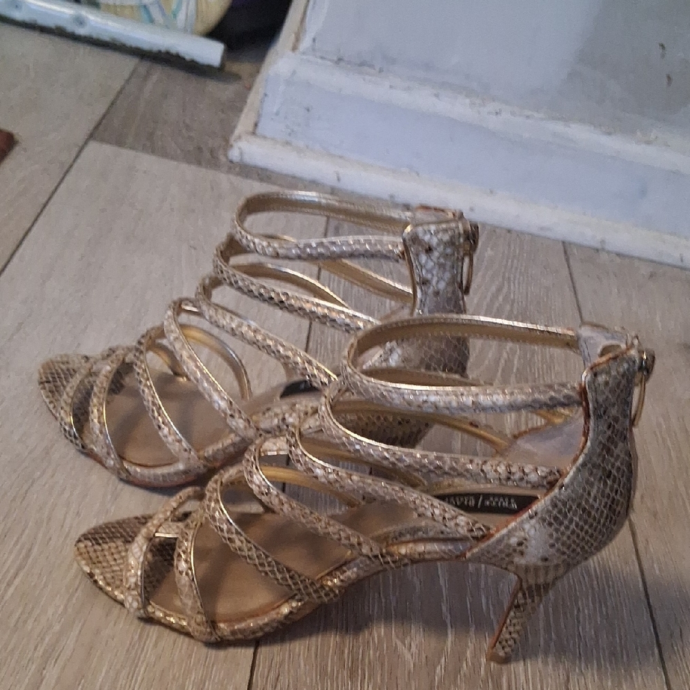 White House Black Market Gold Strappy Heels